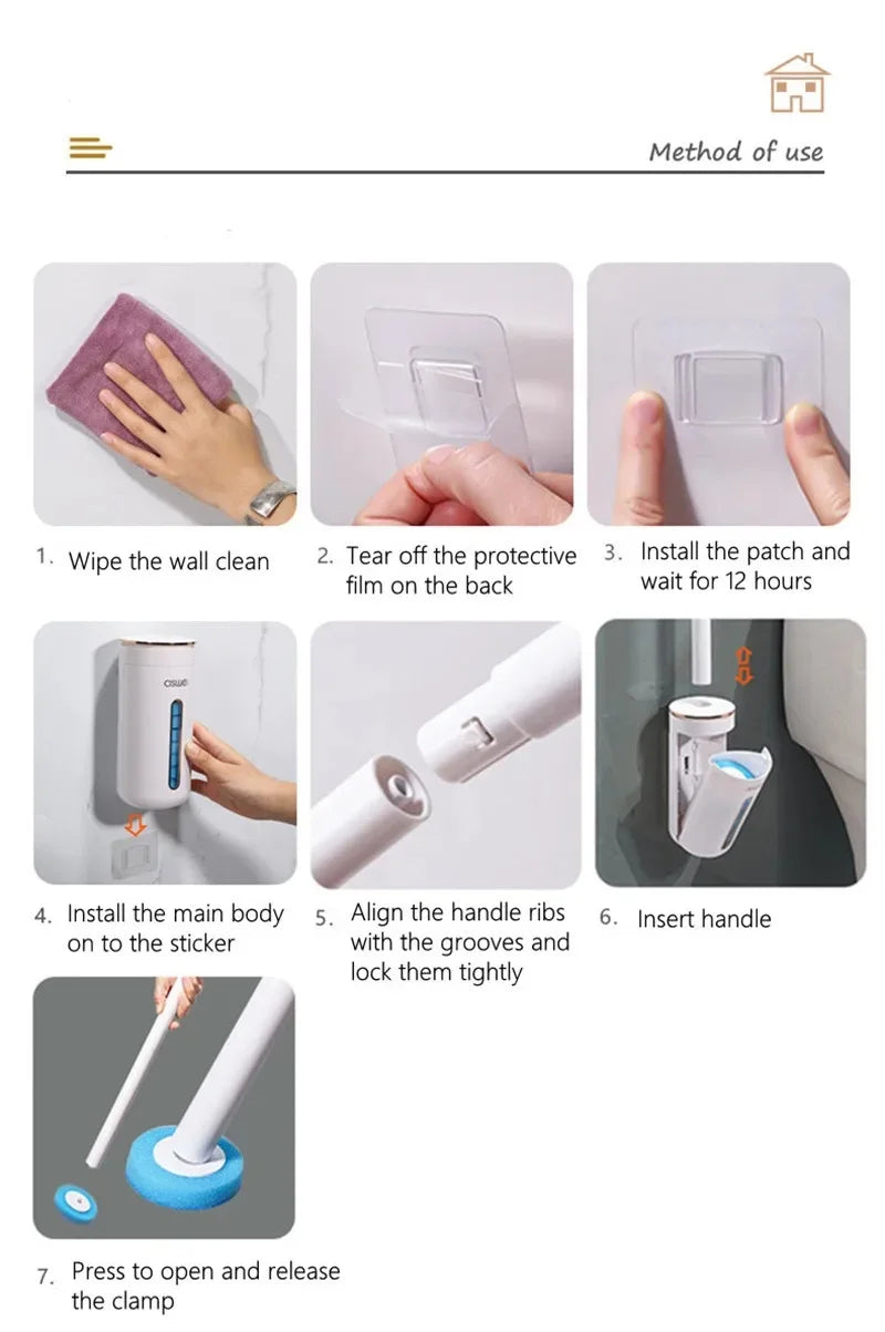 Disposable Toilet Brush with Replaceable Cleaning Heads