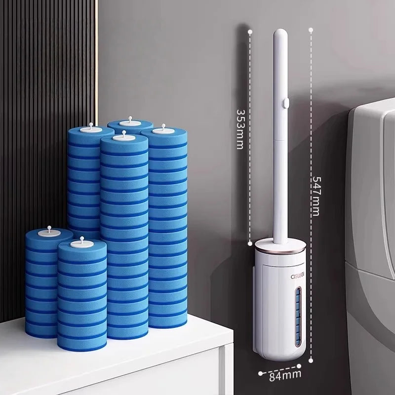 Disposable Toilet Brush with Replaceable Cleaning Heads