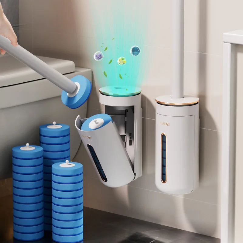 Disposable Toilet Brush with Replaceable Cleaning Heads